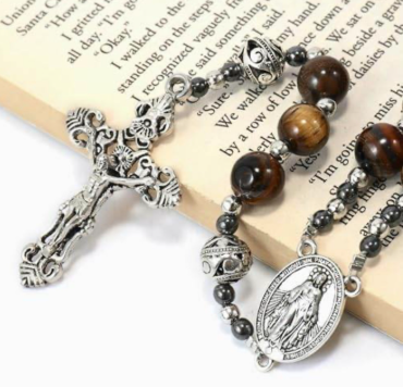 Brown Tiger Eye Rosary with Silver Miraculous Medal