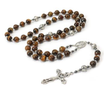 Brown Tiger Eye Rosary with Silver Miraculous Medal