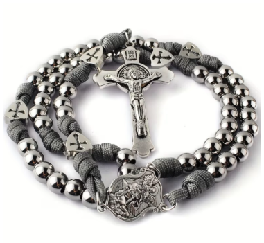 Silver/Grey St Michael 5-Decade Rosary