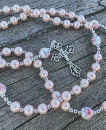 Traditional 5 Decade Pink Pearl Rosary