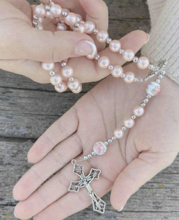 Traditional 5 Decade Pink Pearl Rosary