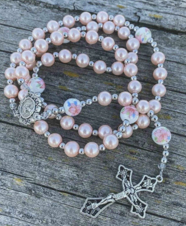 Traditional 5 Decade Pink Pearl Rosary
