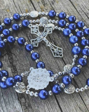 Traditional 5 Decade Blue Pearl Rosary