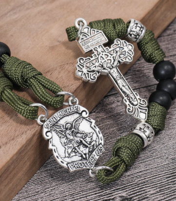 Black/Green St Michael Paracord Rosary