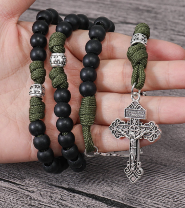 Black/Green St Michael Paracord Rosary