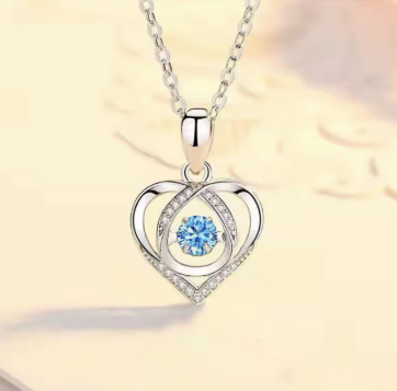 14k Gold- and Silver-plated Silver Heart Blue Zircon Stone Pendant Necklace