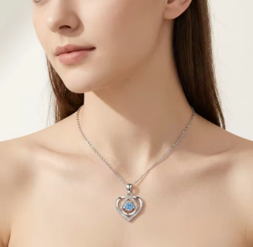 14k Gold- and Silver-plated Silver Heart Blue Zircon Stone Pendant Necklace