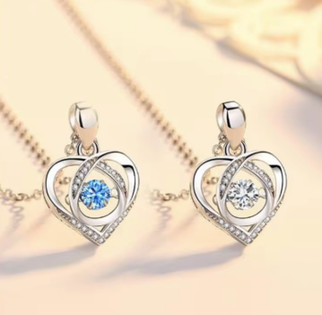 14k Gold- and Silver-plated Silver Heart Blue Zircon Stone Pendant Necklace
