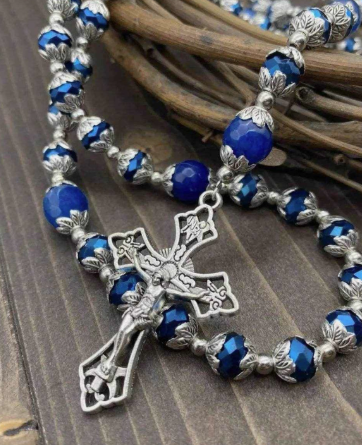 Traditional 5 Decade Blue Agate Crystal Rosary