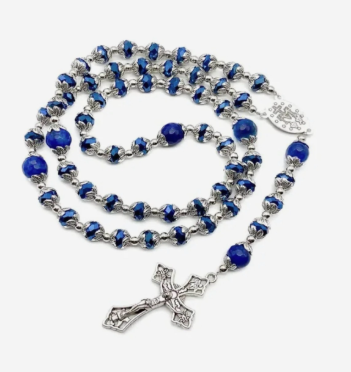 Traditional 5 Decade Blue Agate Crystal Rosary