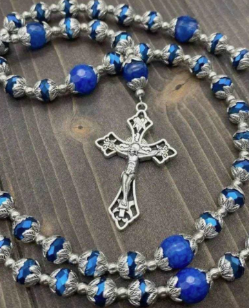 Traditional 5 Decade Blue Agate Crystal Rosary