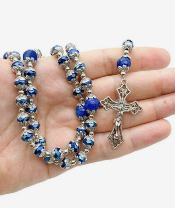Traditional 5 Decade Blue Agate Crystal Rosary