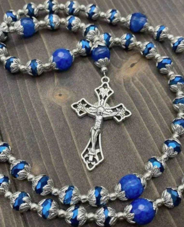 Traditional 5 Decade Blue Agate Crystal Rosary